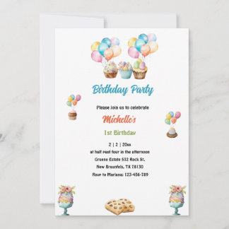 1. Geburtstag Aquarellkuchen Einladung