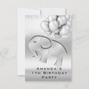 1. Geburtstag Baby Dusche Gray Elephant Ballons Einladung