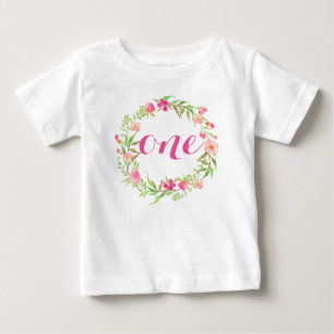 1. Geburtstag Baby Girl Floral Wreath T-shirt