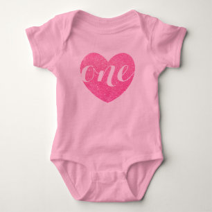 1. Geburtstag Baby Girl Glitzer Herz-Print Pink Strampler