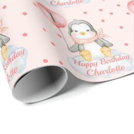 1. Geburtstag Baby Pinguin Pink Geschenkpapier