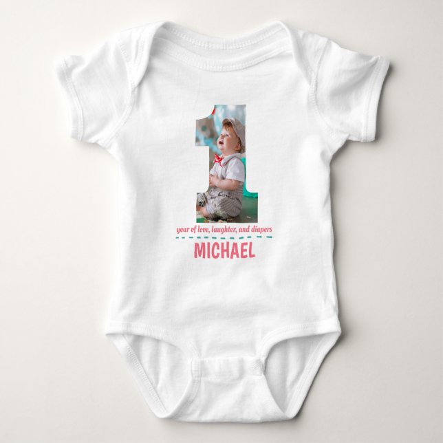 1. GEBURTSTAG BABY SCHLIESSEN CUSTOM-FOTO BABY STRAMPLER (Vorderseite)