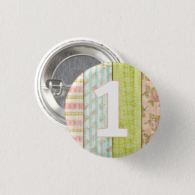 1. Geburtstag Baby Shabby Chic Rose Hütte Wood Button (Vorne & Hinten)