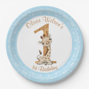 1. Geburtstag Blue Boy Baby Giraffe Papierplatte Pappteller