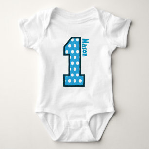 1. Geburtstag Boy Blue Polka Dots Ein Jahr alt N00 Baby Strampler