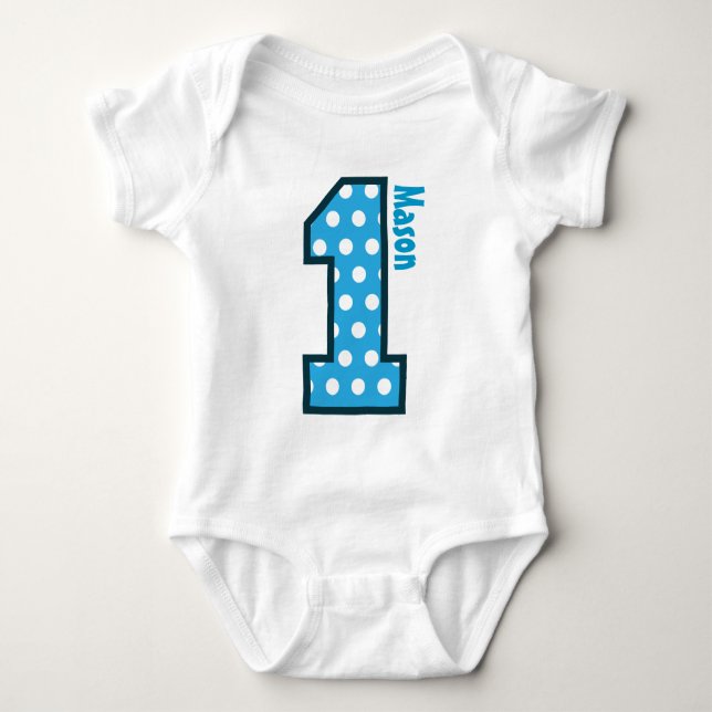 1. Geburtstag Boy Blue Polka Dots Ein Jahr alt N00 Baby Strampler (Vorderseite)