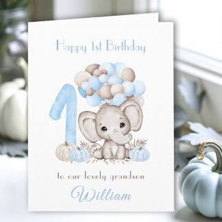 1. Geburtstag Boy Fall Pumpkin Elephant Balloons Karte