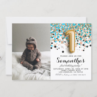 1. Geburtstag Confetti Portrait Einladung