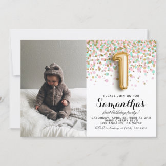 1. Geburtstag Confetti Portrait Einladung