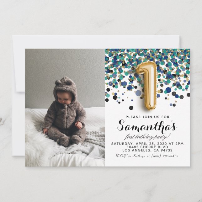 1. Geburtstag Confetti Portrait Einladung (Vorderseite)