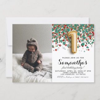 1. Geburtstag Confetti Portrait Einladung