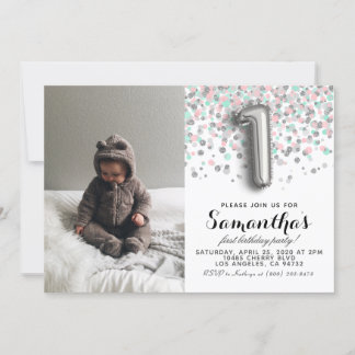 1. Geburtstag Confetti Portrait Einladung