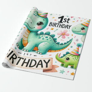 1. Geburtstag Dinosaurier Dino Junge Aquarell Geschenkpapier