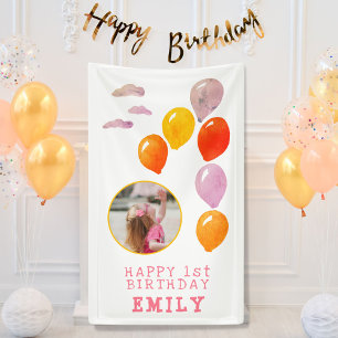 1. Geburtstag Ein Ballons Mädchen Foto Banner