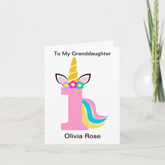 1. Geburtstag Einhorn Rosa Enkeltochter Geburtstag Karte (Vorderseite)