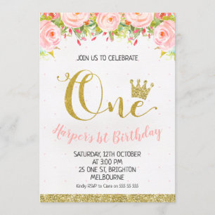 1. Geburtstag Einladung Kronen-Blumenprinzessin-