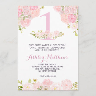 1. Geburtstag ERSTE schöne Blumeneinladung, Einladung