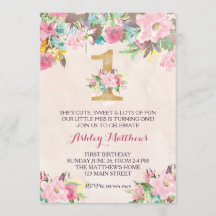 1. Geburtstag ERSTE schöne Blumeneinladung,