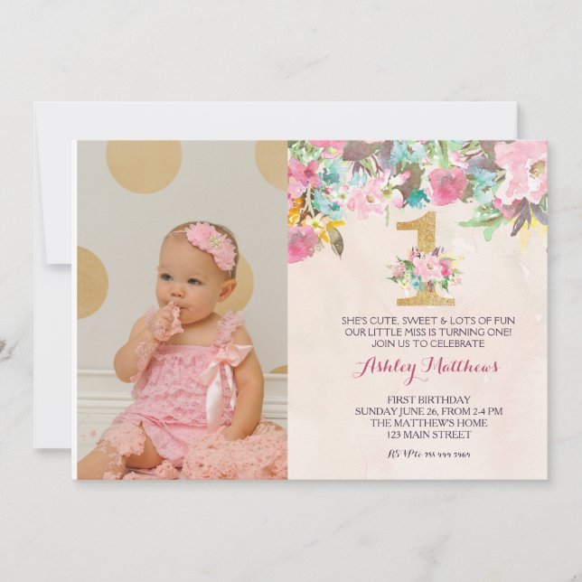 1. Geburtstag ERSTE Schöne Flora Einladung, Einladung (Vorderseite)