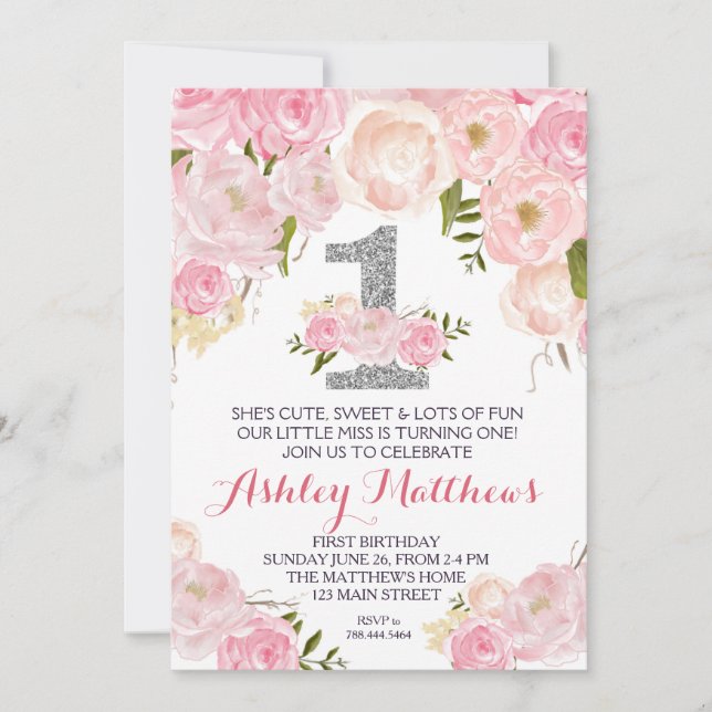 1. Geburtstag ERSTE Schöne Flora Einladung, Einladung (Vorderseite)