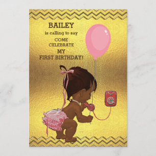 1. Geburtstag Ethnic Girl Ballon Gold Chevrons Einladung