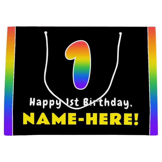 1. Geburtstag: Farbiger Regenbogen # 1, Individuel Große Geschenktüte (Vorderseite)