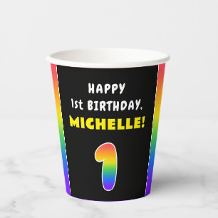 1. Geburtstag: Farbiger Regenbogen # 1, Individuel Pappbecher