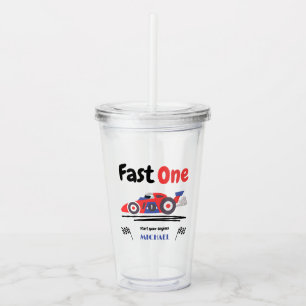 1. Geburtstag Fast One Red Blue Race Car Acryltrinkbecher