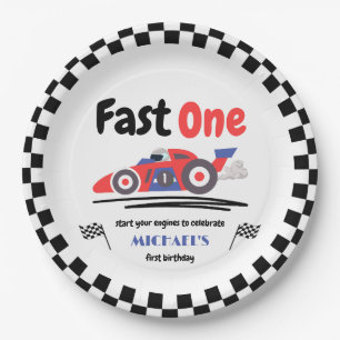 1. Geburtstag Fast One Red Blue Race Car Pappteller