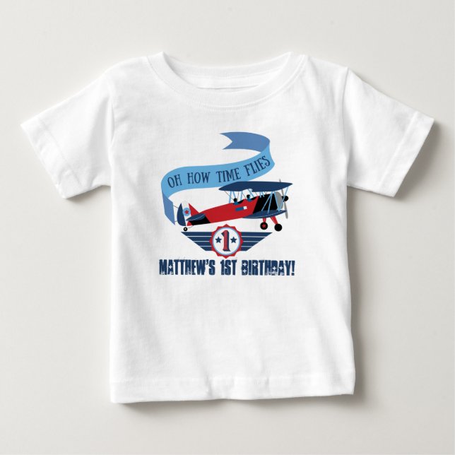 1. Geburtstag, Flugzeug T-Shiert, Flugzeug Baby T-shirt (Vorderseite)