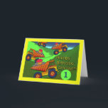 1. Geburtstag für Grandson, Dump Trucks, Cupcakes Karte<br><div class="desc">Farbenfrohe Müllwagen sind bereit,  sie zum ersten Geburtstag eines Enkels anzupflücken. Art,  Bild und Vers Copyright © Shoaff Ballanger Studios.</div>