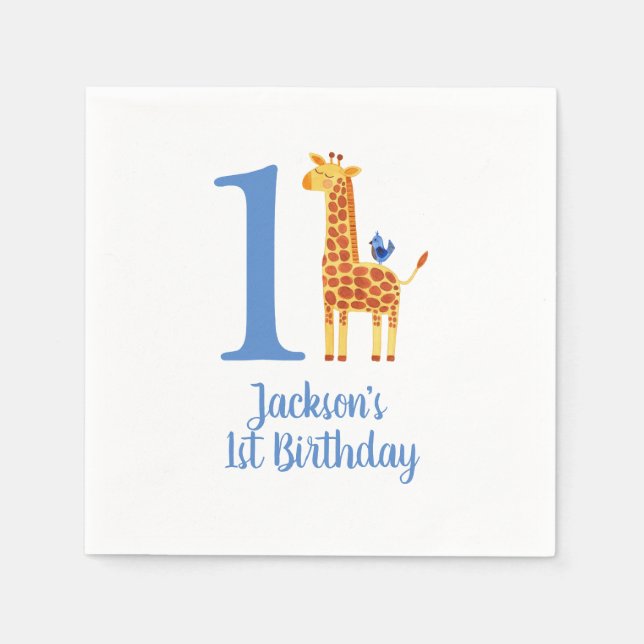 1. Geburtstag Giraffe & Bird Serviette (Vorderseite)