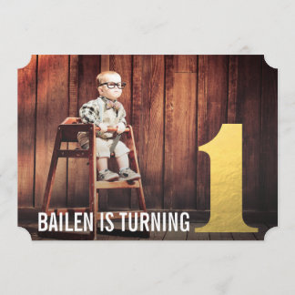 1. Geburtstag Gold Nummer 1 Foto Einladung