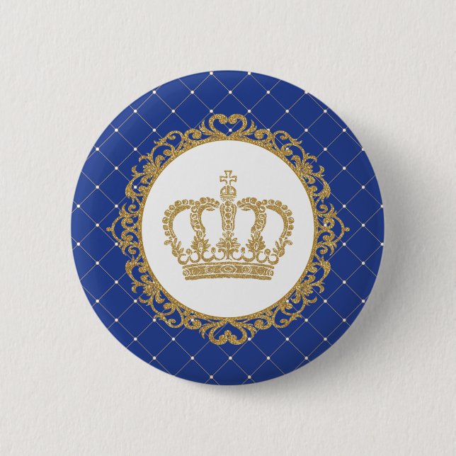 1. Geburtstag Goldkronen-Königsblau-Prinz-Shower Button (Vorderseite)