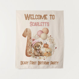 1. Geburtstag Herbstbär Mädchen Begrüßungsband Wandteppich