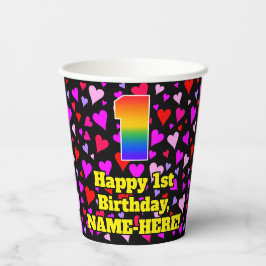 1. Geburtstag: Herzlosemuster, Regenbogen 1 Pappbecher