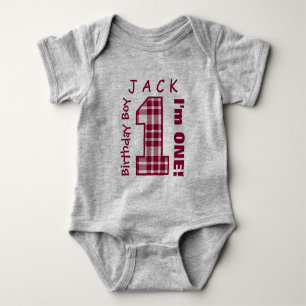 1. Geburtstag Junge 1 Jahr Rote Karierte Nummer V0 Baby Strampler