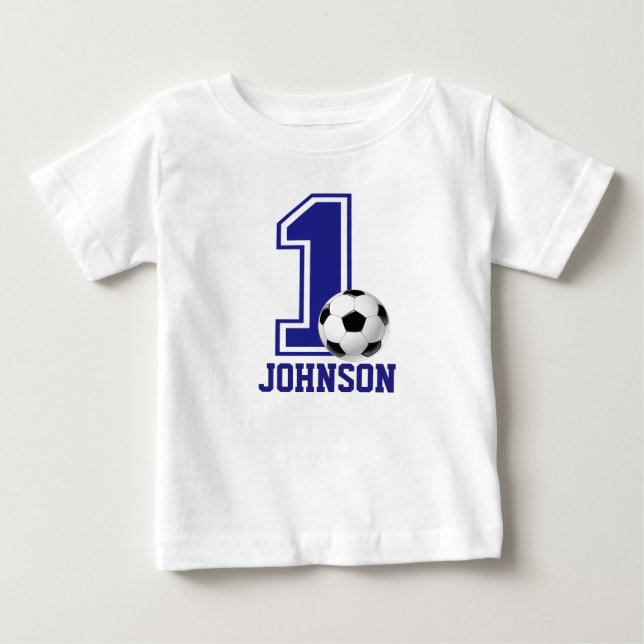 1. Geburtstag Junge Fußball, Fußball Personalisier Baby T-shirt (Vorderseite)