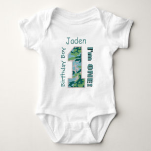 1. Geburtstag Junge Grüne CAMOUFLAGE 1 Jahr Indivi Baby Strampler