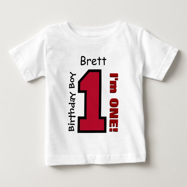 1. Geburtstag Junge RED Ein Jahr Individuelle Name Baby T-shirt (Vorderseite)