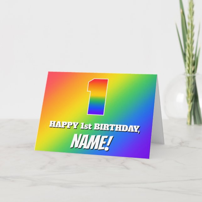 1. Geburtstag: mehrfarbiges Regenbogenmuster # 1 Karte (Vorderseite)