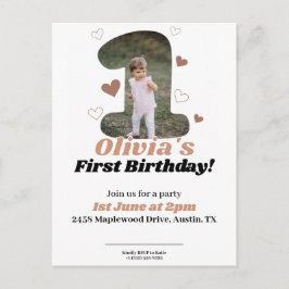 1. Geburtstag Minimalistisch Beige Teddy Heart Postkarte