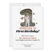 1. Geburtstag Minimalistisch Beige Teddy Heart