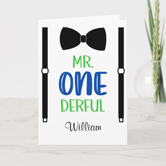 1. Geburtstag Mr Onederful Suspender Boy Ein Jahr Karte (Vorderseite)