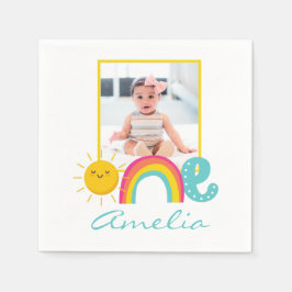 1. Geburtstag Napkins Custom Foto & Name Rainbow Serviette