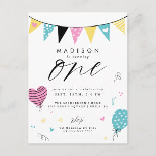 1. GEBURTSTAG   Niedlich Doodle Geburtstagsparty P Postkarte