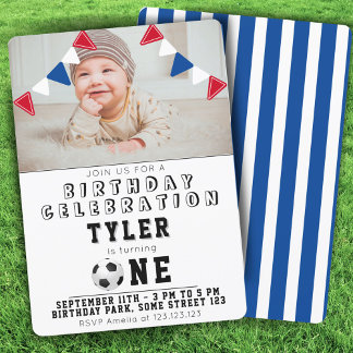 1. Geburtstag Niedlich Fußball Kinderfußball Foto Einladung