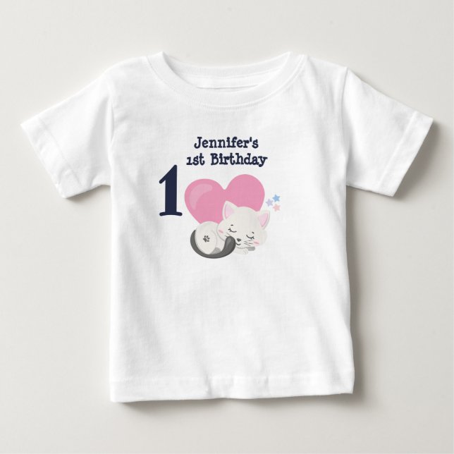 1. Geburtstag Niedliche Katze Schlafen Baby T-shirt (Vorderseite)