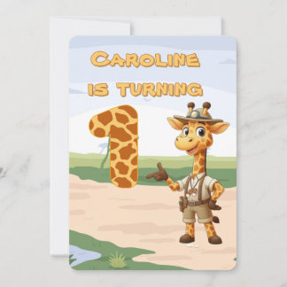 1. Geburtstag Niedlicher Explorer Giraffe auf Safa Einladung