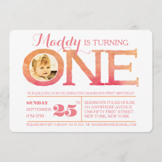 1. Geburtstag Ombre Wasserfarbe 1 Foto Einladung